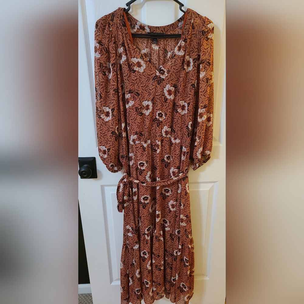 Floral Brown and Orange Dress Banana Republic XL